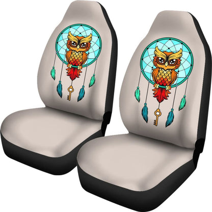 Colorful Owl And Dreamcatcher Stained Glass Effect Print Car Seat Covers 210301 - YourCarButBetter