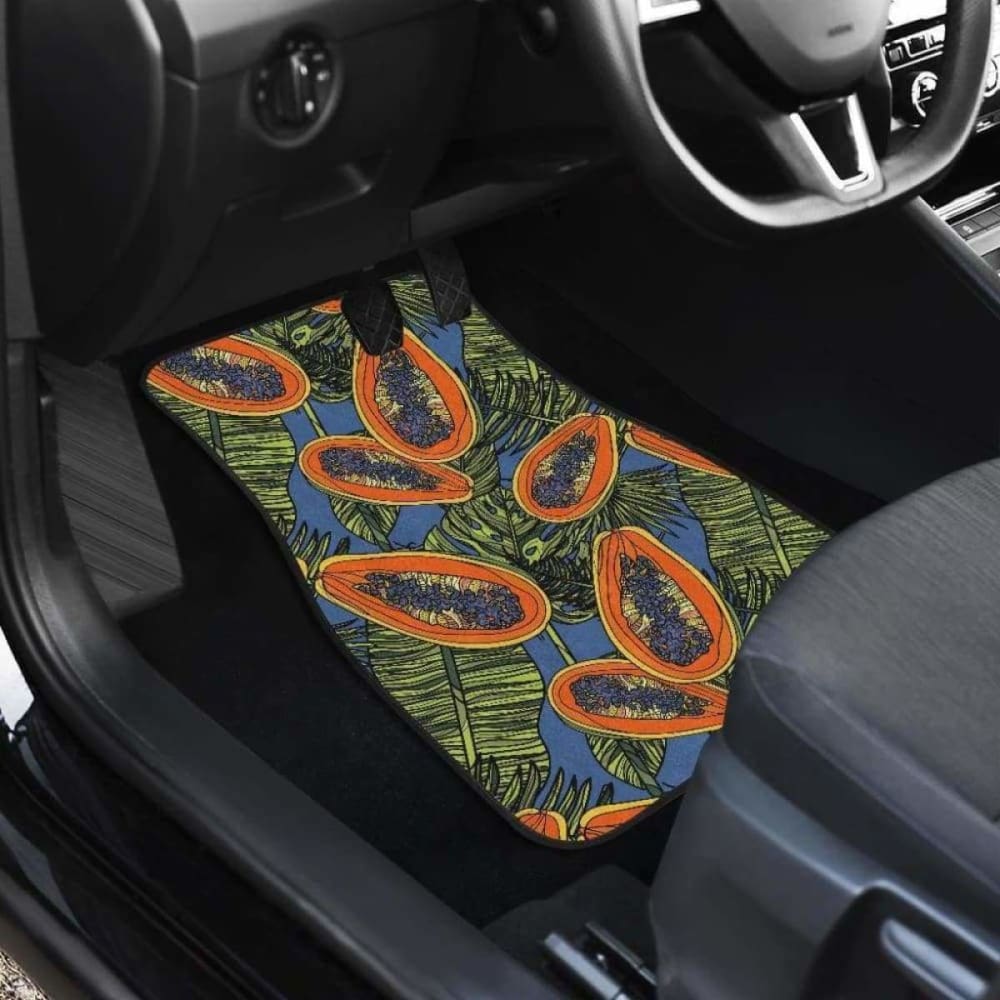 Colorful Papaya Tropical Leaves Front And Back Car Mats 174914 - YourCarButBetter