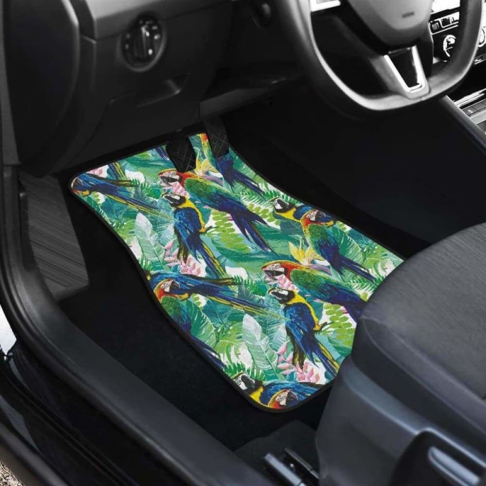 Colorful Parrot Exotic Flower Leaves Front And Back Car Mats 174914 - YourCarButBetter