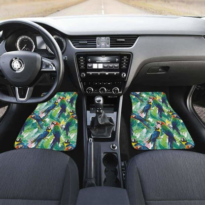 Colorful Parrot Exotic Flower Leaves Front And Back Car Mats 174914 - YourCarButBetter
