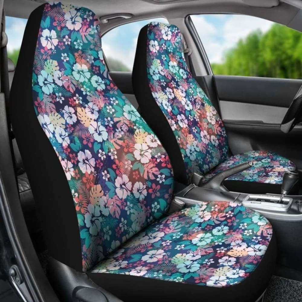 Colorful Rainbow Hibiscus Hawaiian Tropical Flower Car Seat Covers 232125 - YourCarButBetter