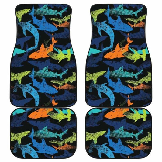 Colorful Shark Front And Back Car Mats 102802 - YourCarButBetter