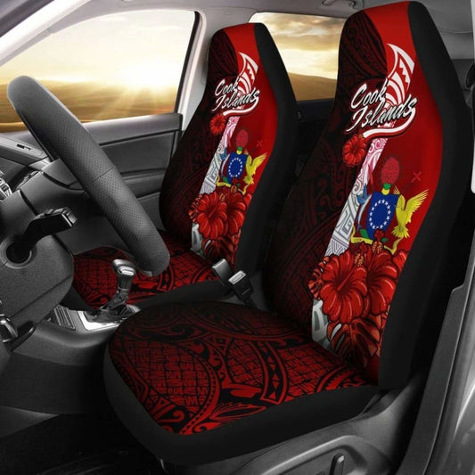 Cook Island Polynesian Car Seat Covers - Coat Of Arm With Hibiscus - 232125 - YourCarButBetter