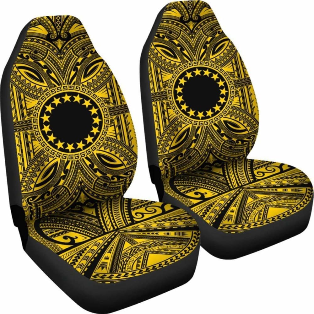 Cook Islands Car Seat Cover - Cook Islands Coat Of Arms Polynesian Gold Black 105905 - YourCarButBetter