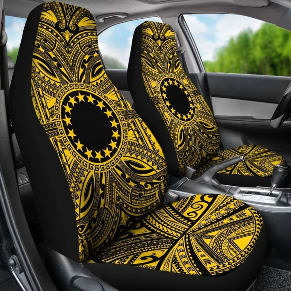 Cook Islands Car Seat Cover - Cook Islands Coat Of Arms Polynesian Gold Black 105905 - YourCarButBetter