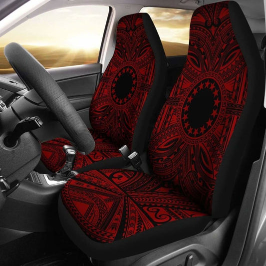 Cook Islands Car Seat Cover - Cook Islands Coat Of Arms Polynesian Red Black 105905 - YourCarButBetter