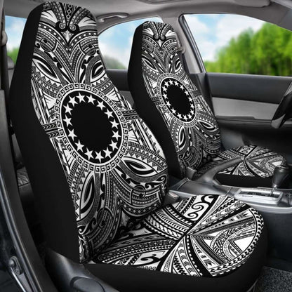 Cook Islands Car Seat Cover - Cook Islands Coat Of Arms Polynesian White Black 105905 - YourCarButBetter
