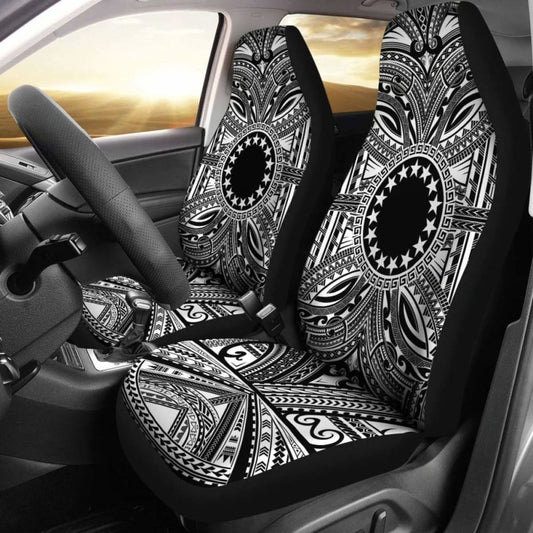 Cook Islands Car Seat Cover - Cook Islands Coat Of Arms Polynesian White Black 105905 - YourCarButBetter