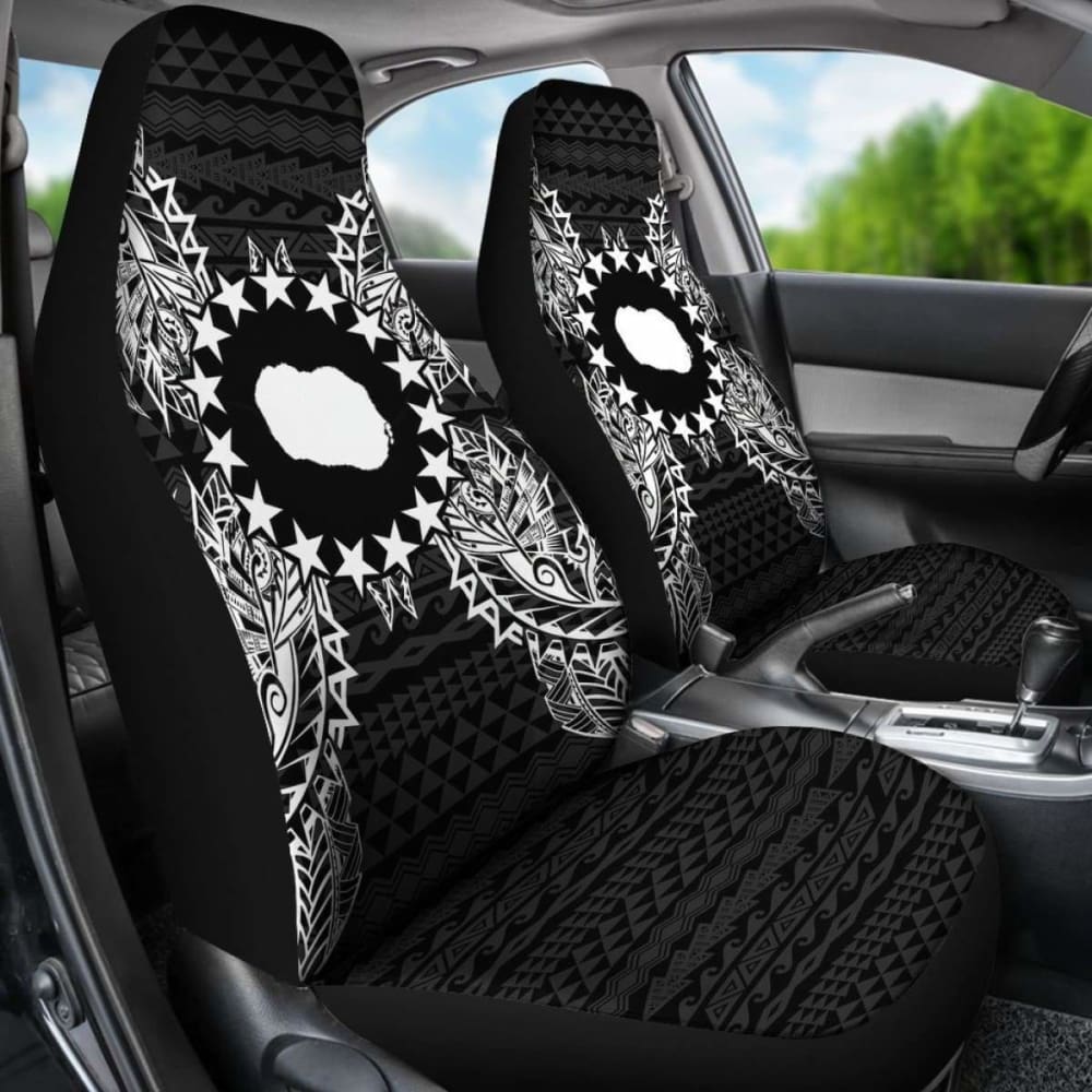 Cook Islands Car Seat Cover - Cook Islands Flag Map Black - 105905 - YourCarButBetter