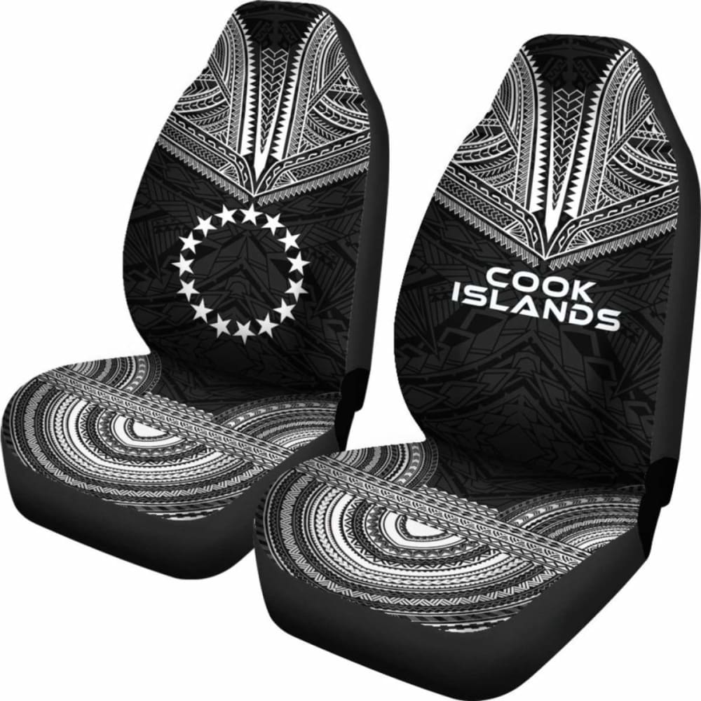 Cook Islands Car Seat Cover - Cook Islands Flag Polynesian Chief Tattoo Black Version - 10 174914 - YourCarButBetter