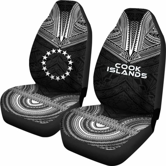 Cook Islands Car Seat Cover - Cook Islands Flag Polynesian Chief Tattoo Black Version - 10 174914 - YourCarButBetter