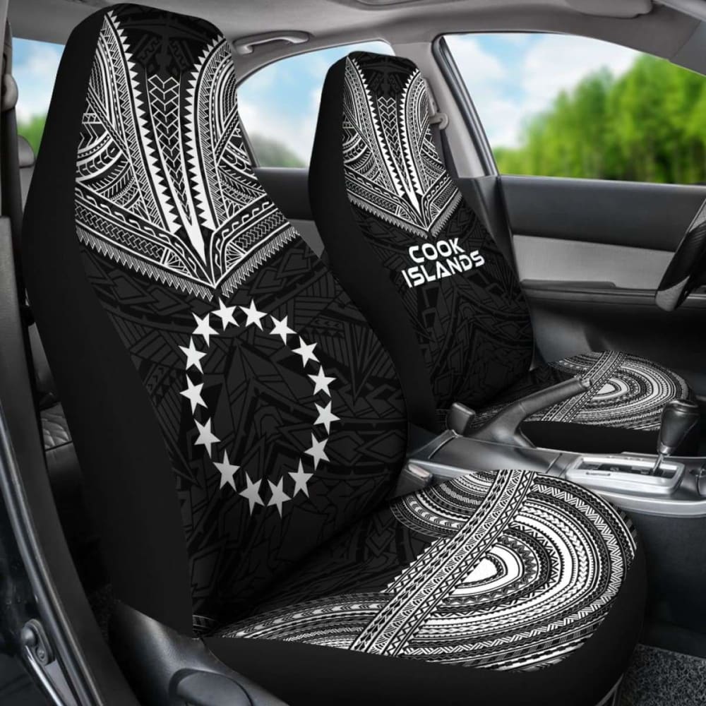 Cook Islands Car Seat Cover - Cook Islands Flag Polynesian Chief Tattoo Black Version - 10 174914 - YourCarButBetter