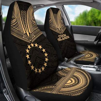 Cook Islands Car Seat Cover - Cook Islands Flag Polynesian Chief Tattoo Gold Version - 10 174914 - YourCarButBetter