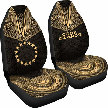 Cook Islands Car Seat Cover - Cook Islands Flag Polynesian Chief Tattoo Gold Version - 10 174914 - YourCarButBetter