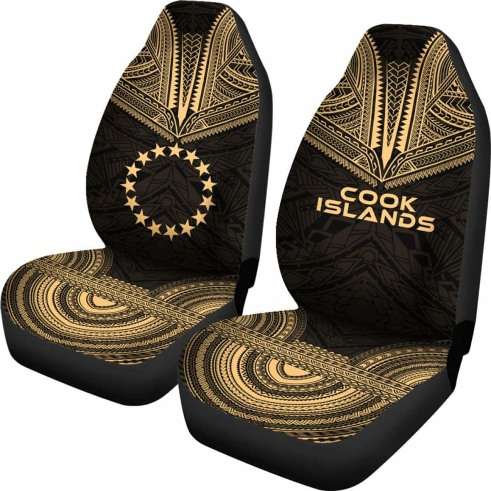Cook Islands Car Seat Cover - Cook Islands Flag Polynesian Chief Tattoo Gold Version - 10 174914 - YourCarButBetter