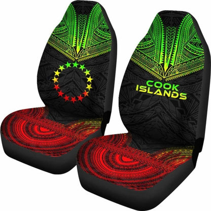 Cook Islands Car Seat Cover - Cook Islands Flag Polynesian Chief Tattoo Reggae Version - 10 174914 - YourCarButBetter