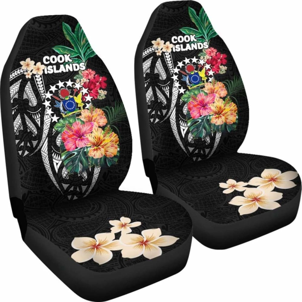 Cook Islands Car Seat Covers Coat Of Arms Polynesian With Hibiscus 232125 - YourCarButBetter