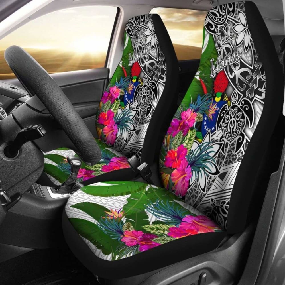 Cook Islands Car Seat Covers White - Turtle Plumeria Banana Leaf - 091114 - YourCarButBetter