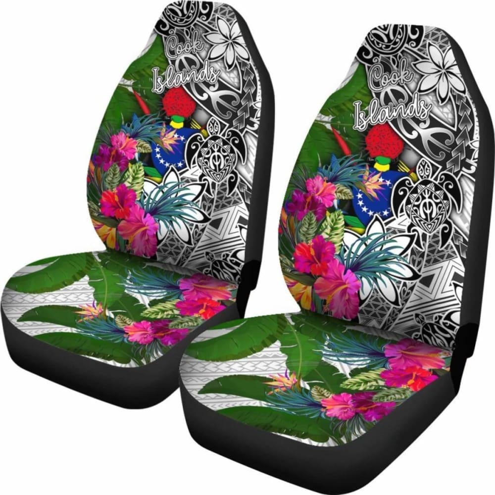 Cook Islands Car Seat Covers White - Turtle Plumeria Banana Leaf - 091114 - YourCarButBetter