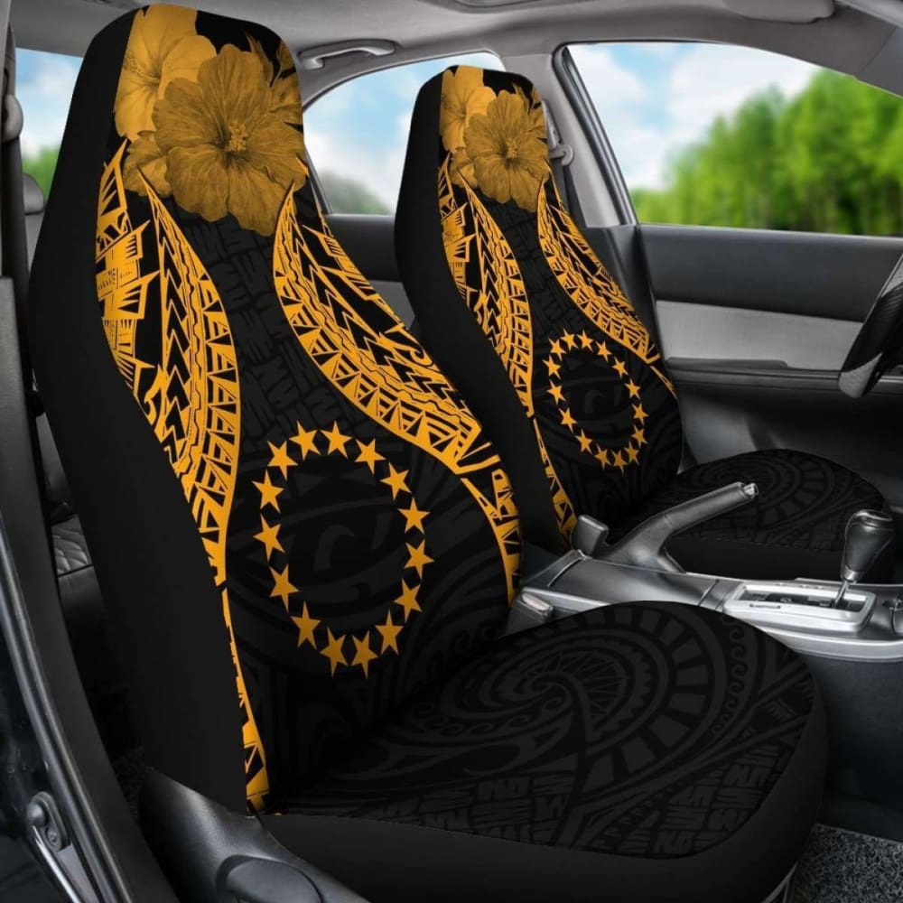 Cook Islands Polynesian Car Seat Covers Pride Seal And Hibiscus Gold - 232125 - YourCarButBetter