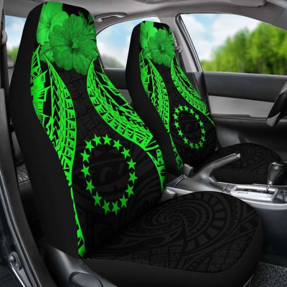 Cook Islands Polynesian Car Seat Covers Pride Seal And Hibiscus Green - 232125 - YourCarButBetter
