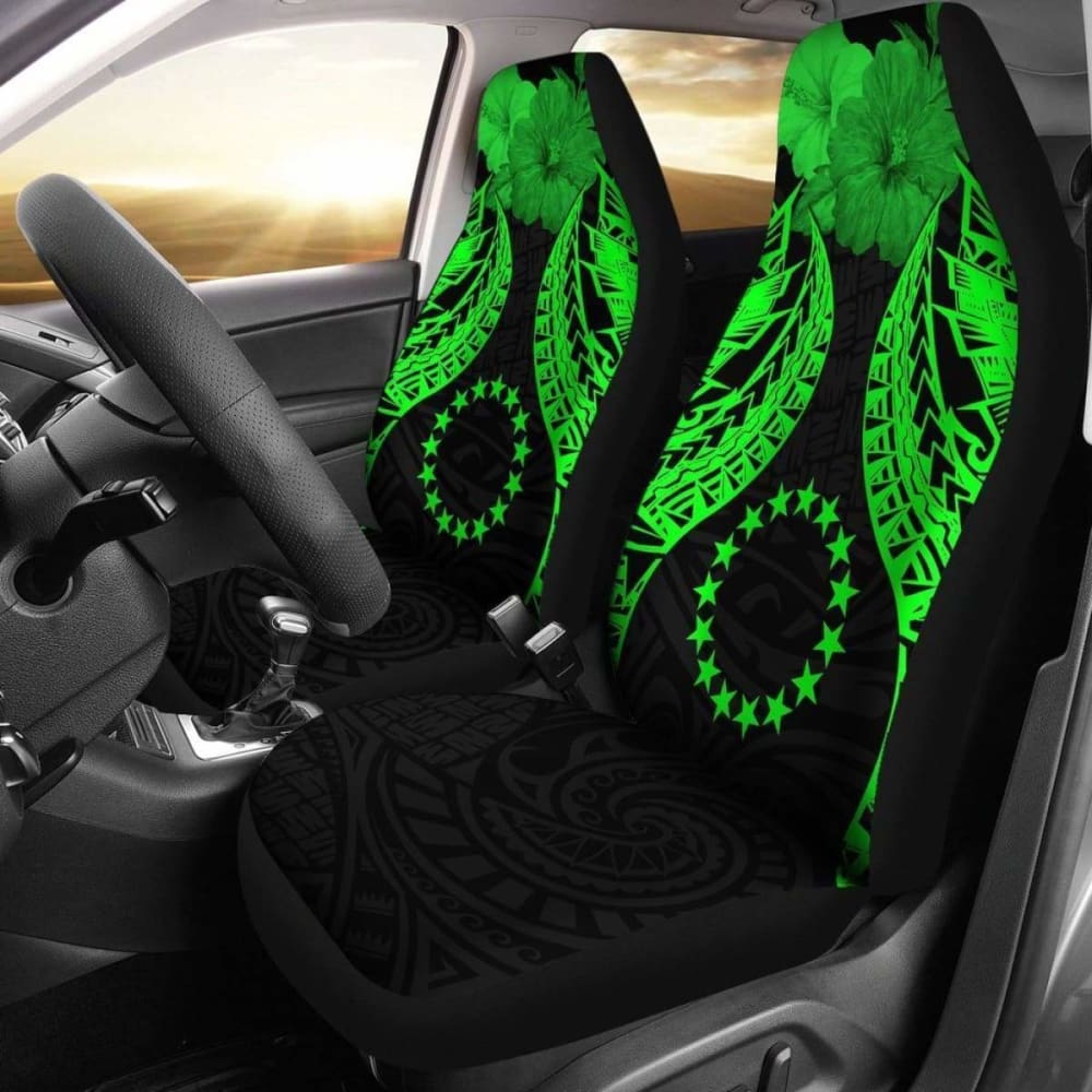 Cook Islands Polynesian Car Seat Covers Pride Seal And Hibiscus Green - 232125 - YourCarButBetter