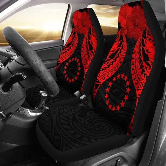 Cook Islands Polynesian Car Seat Covers Pride Seal And Hibiscus Red - 232125 - YourCarButBetter