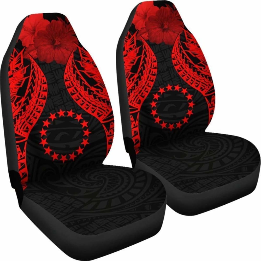 Cook Islands Polynesian Car Seat Covers Pride Seal And Hibiscus Red - 232125 - YourCarButBetter