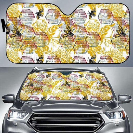 Cool Bee Honeycomb Leaves Pattern Car Auto Sun Shades 182102 - YourCarButBetter