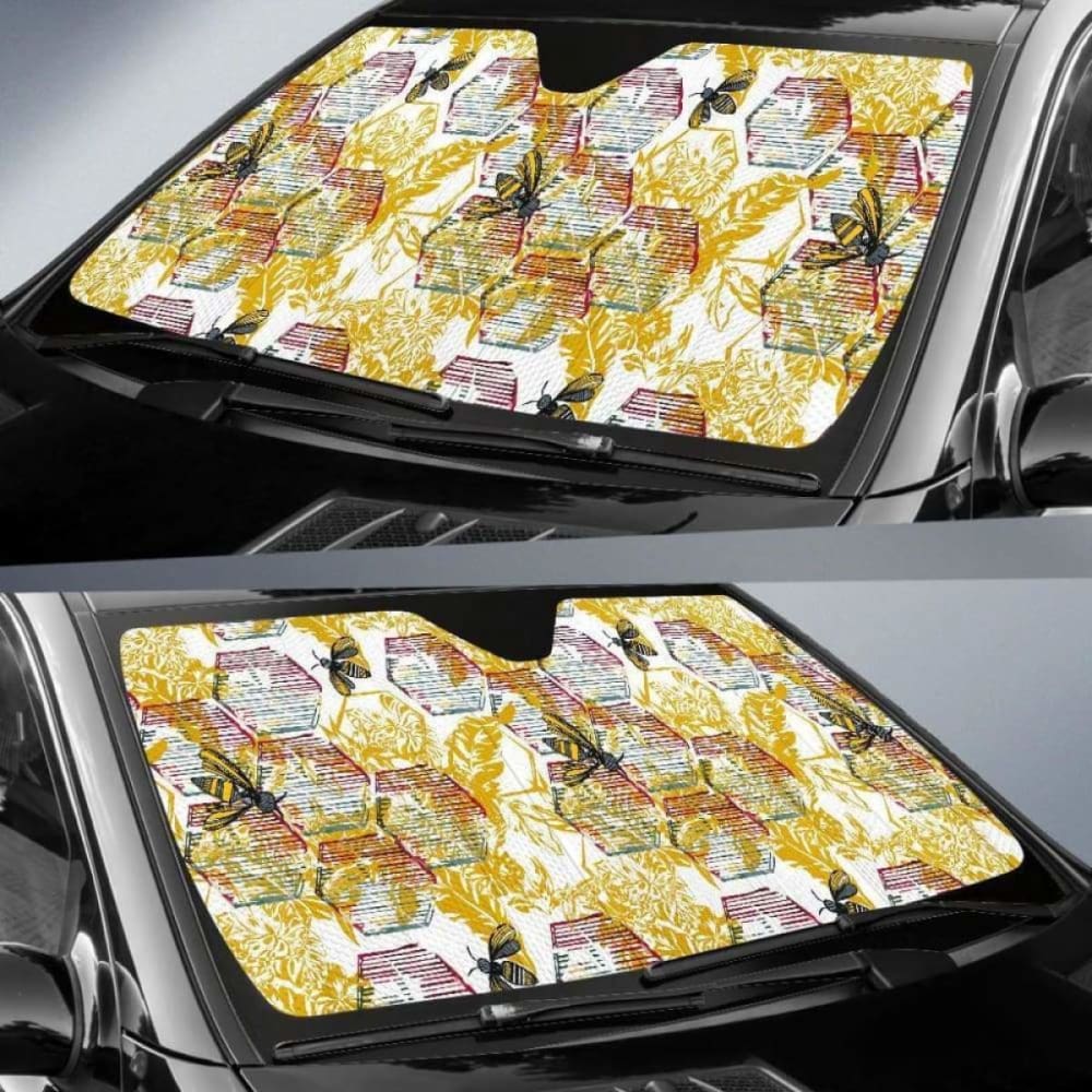 Cool Bee Honeycomb Leaves Pattern Car Auto Sun Shades 182102 - YourCarButBetter