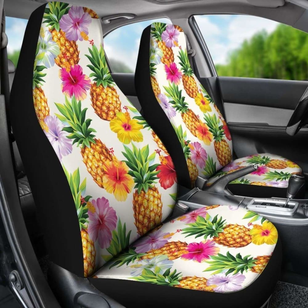 Cool Pineapple And Hibiscus Car Seat Covers - 232125 - YourCarButBetter