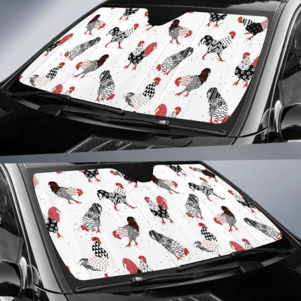 Cool Rooster Chicken Cock Floral Ornament Background Car Auto Sun Shades 085424 - YourCarButBetter