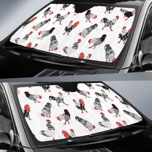 Cool Rooster Chicken Cock Floral Ornament Background Car Auto Sun Shades 085424 - YourCarButBetter