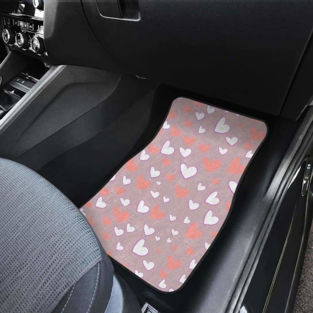 Coral White Heart Pattern Front And Back Car Mats 174914 - YourCarButBetter