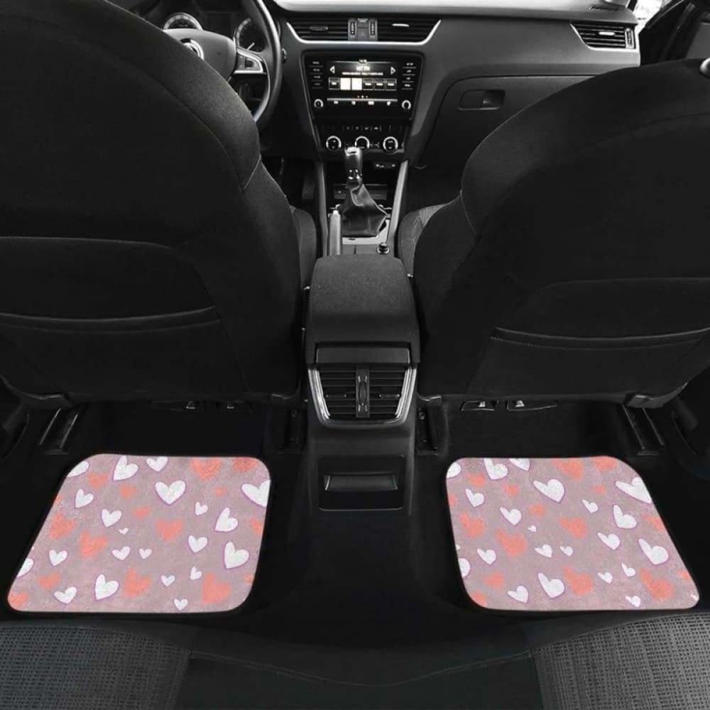 Coral White Heart Pattern Front And Back Car Mats 174914 - YourCarButBetter