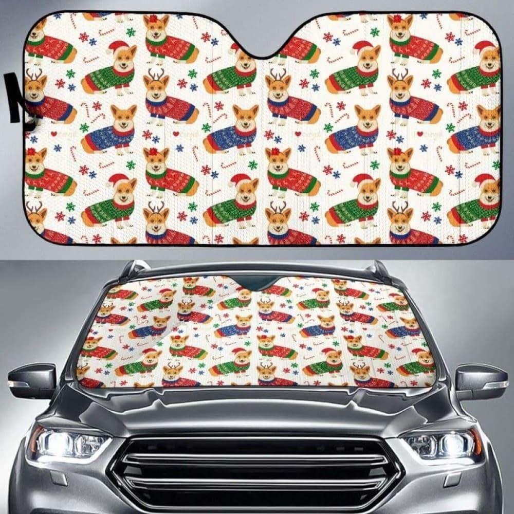 Corgi Christmas Pattern Car Auto Sun Shades 085424 - YourCarButBetter