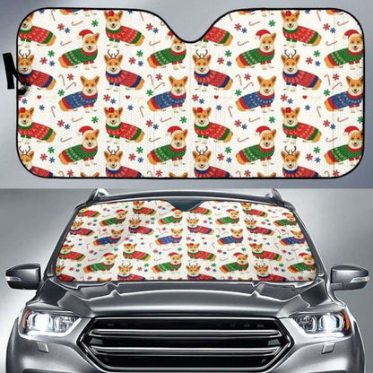 Corgi Christmas Pattern Car Auto Sun Shades 085424 - YourCarButBetter