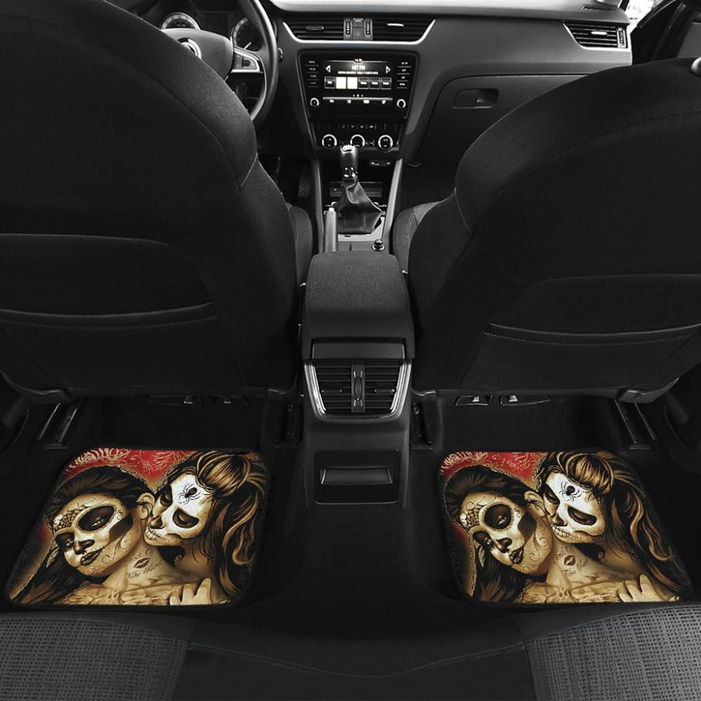 Couple Love Valentine Calavera Sugar Skull Style Car Floor Mats 211004 - YourCarButBetter