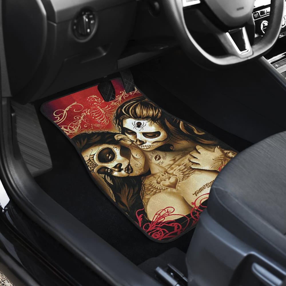 Couple Love Valentine Calavera Sugar Skull Style Car Floor Mats 211004 - YourCarButBetter