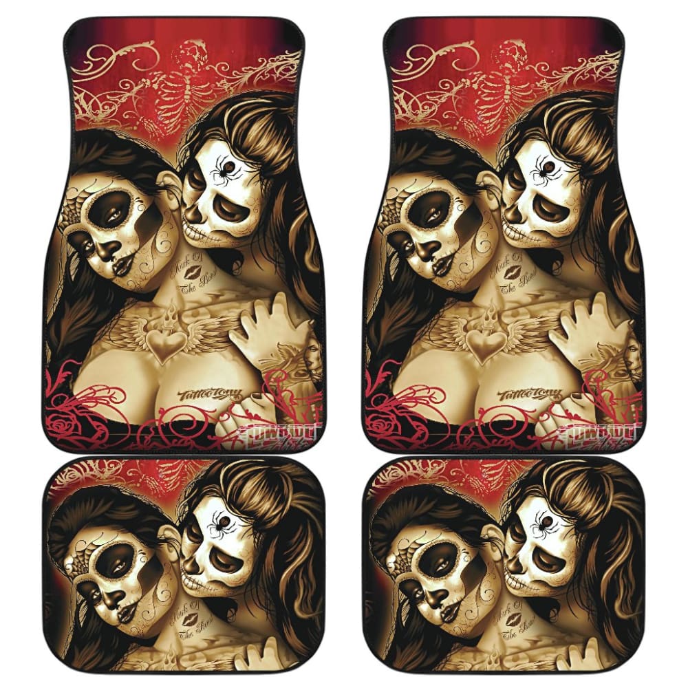 Couple Love Valentine Calavera Sugar Skull Style Car Floor Mats 211004 - YourCarButBetter