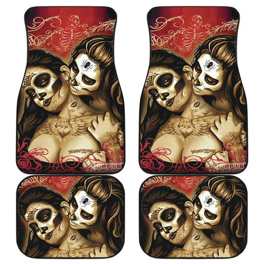 Couple Love Valentine Calavera Sugar Skull Style Car Floor Mats 211004 - YourCarButBetter