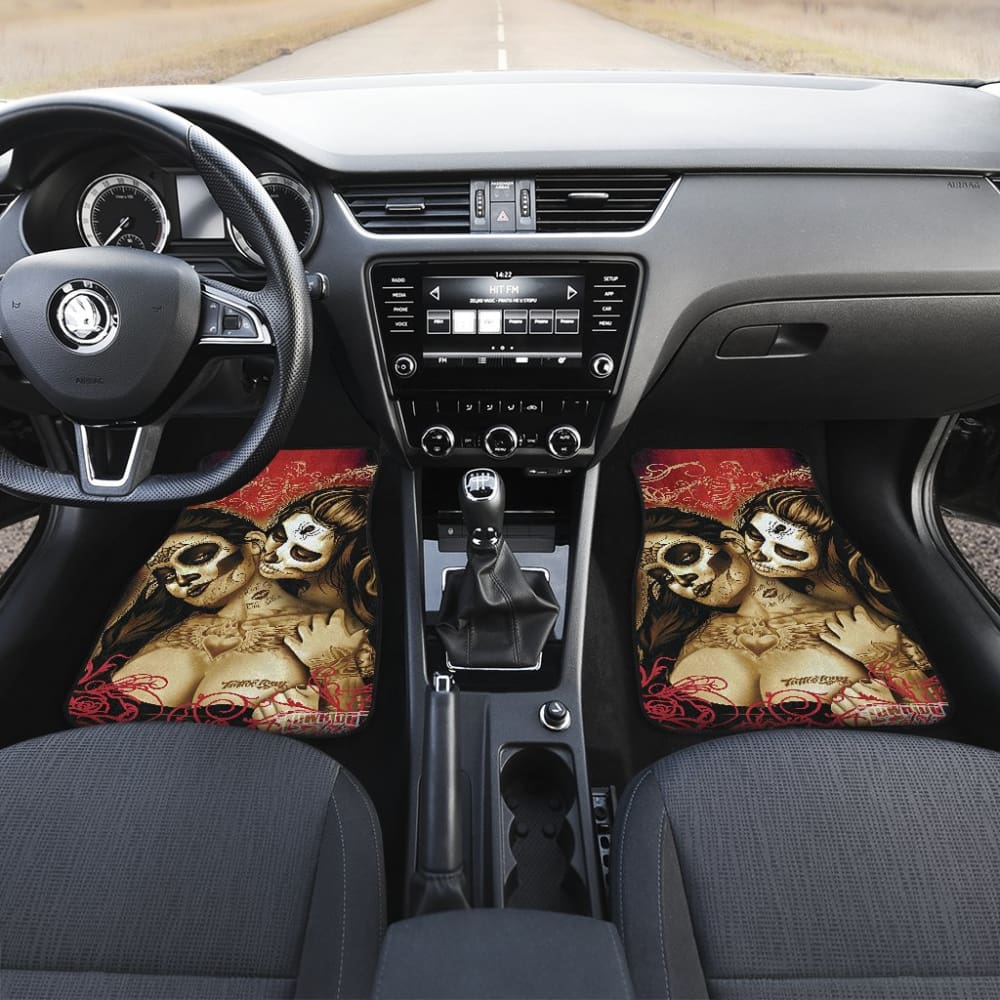 Couple Love Valentine Calavera Sugar Skull Style Car Floor Mats 211004 - YourCarButBetter