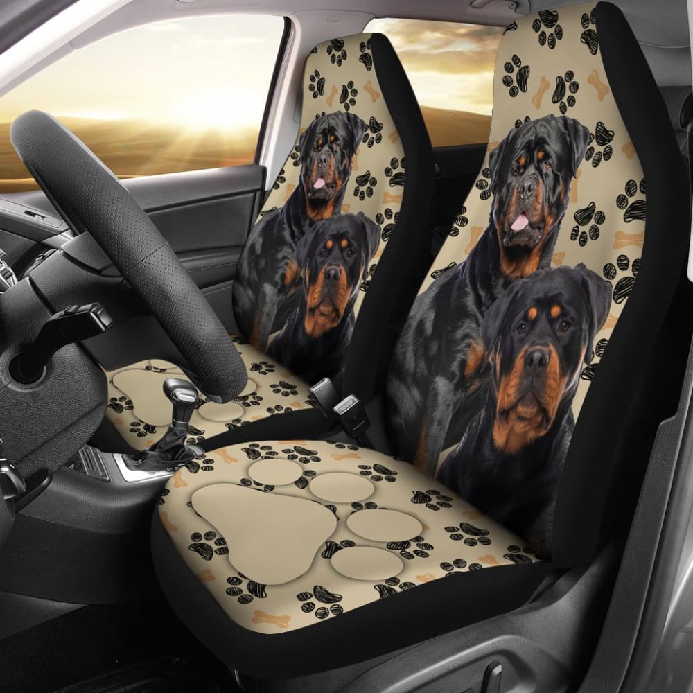 Couple Rottweilers For Rottweilers Lovers Paw Print Car Seat Covers 212701 - YourCarButBetter