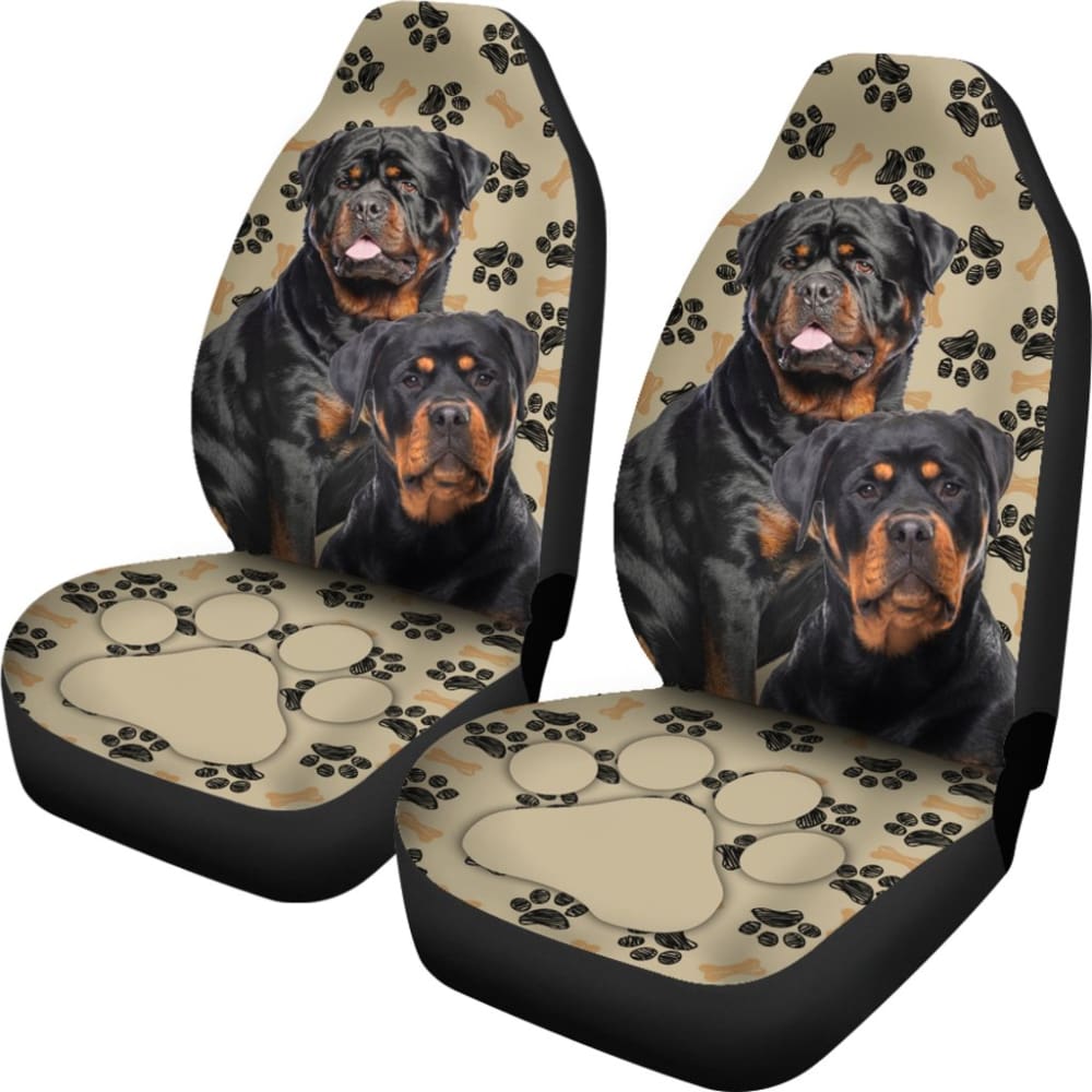 Couple Rottweilers For Rottweilers Lovers Paw Print Car Seat Covers 212701 - YourCarButBetter