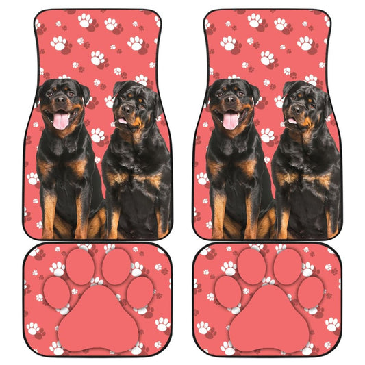 Couple Rottweilers on Pink Background Paw Print Car Floor Mats 212701 - YourCarButBetter
