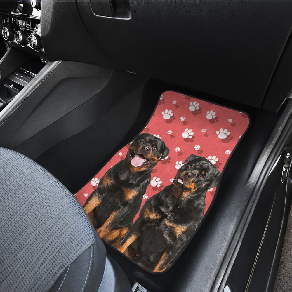 Couple Rottweilers on Pink Background Paw Print Car Floor Mats 212701 - YourCarButBetter