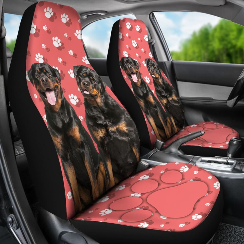 Couple Rottweilers on Pink Background Paw Print Car Seat Covers 212701 - YourCarButBetter