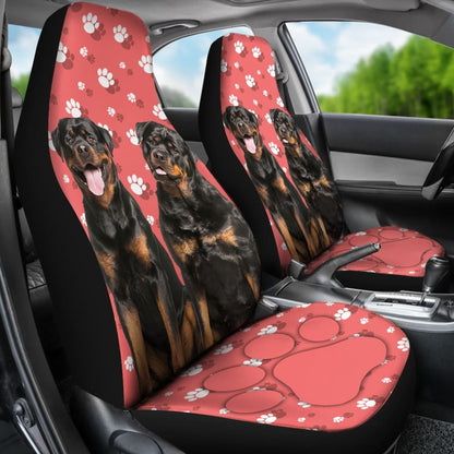 Couple Rottweilers on Pink Background Paw Print Car Seat Covers 212701 - YourCarButBetter