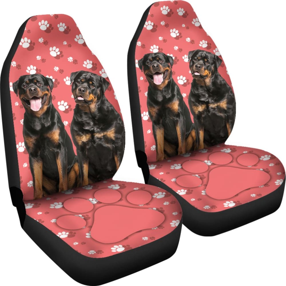 Couple Rottweilers on Pink Background Paw Print Car Seat Covers 212701 - YourCarButBetter