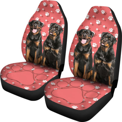 Couple Rottweilers on Pink Background Paw Print Car Seat Covers 212701 - YourCarButBetter